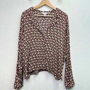 A MTL Brown Geometric Print Drop Sleeve  blouse Size 2X
